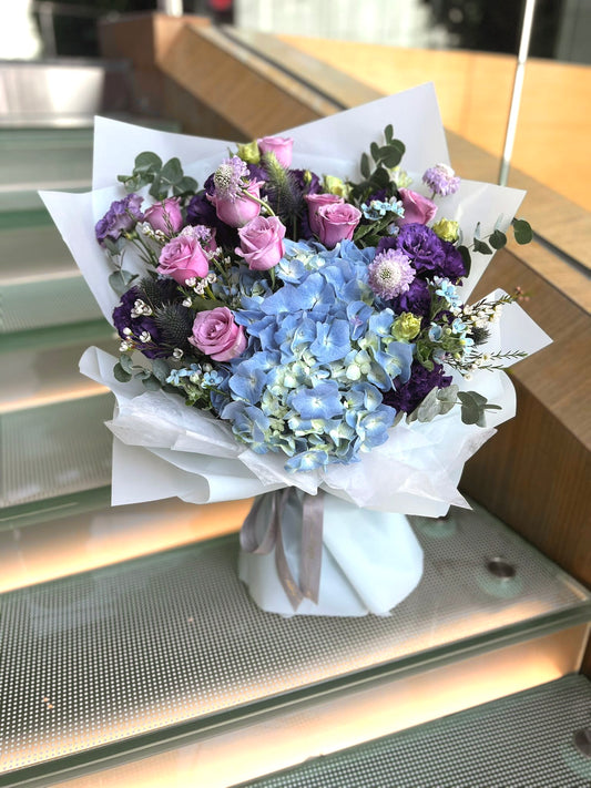 進口玫瑰繡球花束 003