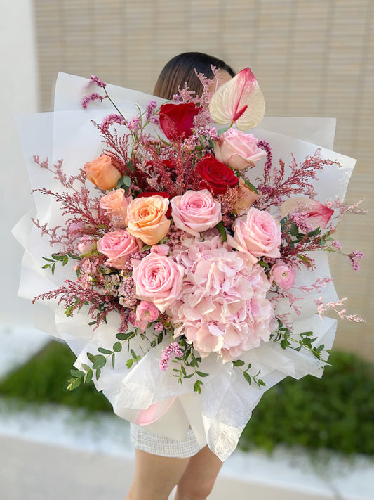 進口玫瑰繡球花束 001